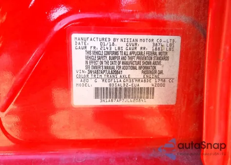 2018 Nissan Sentra S z USA, uszkodzony, nr VIN 3N1AB7AP7JL620841